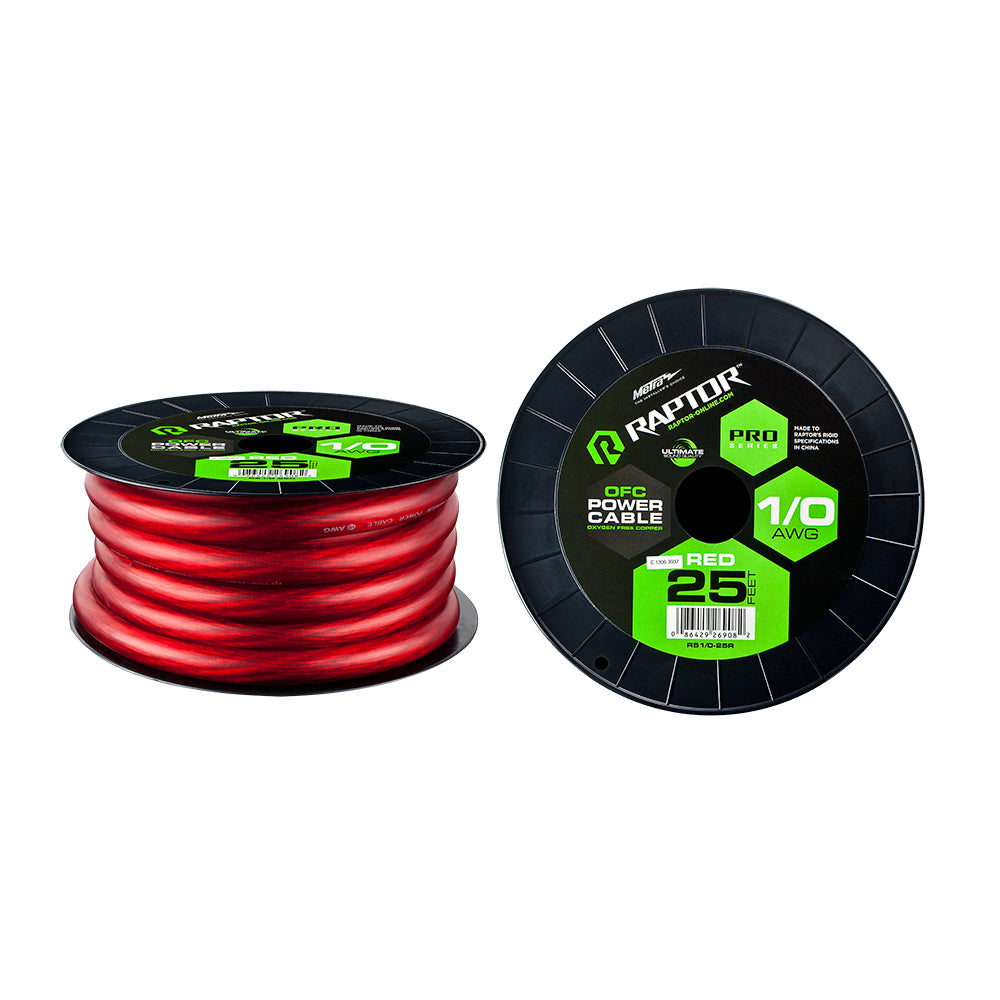 Raptor R5 Pro Series OFC Power Cable | 1/0 AWG | 25 ft. | Red - R51-0-25R