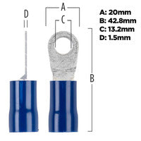 Install Bay Blue Vinyl Ring Terminal 6 Gauge 1/4 Inch - Package of 25 - BVRT614