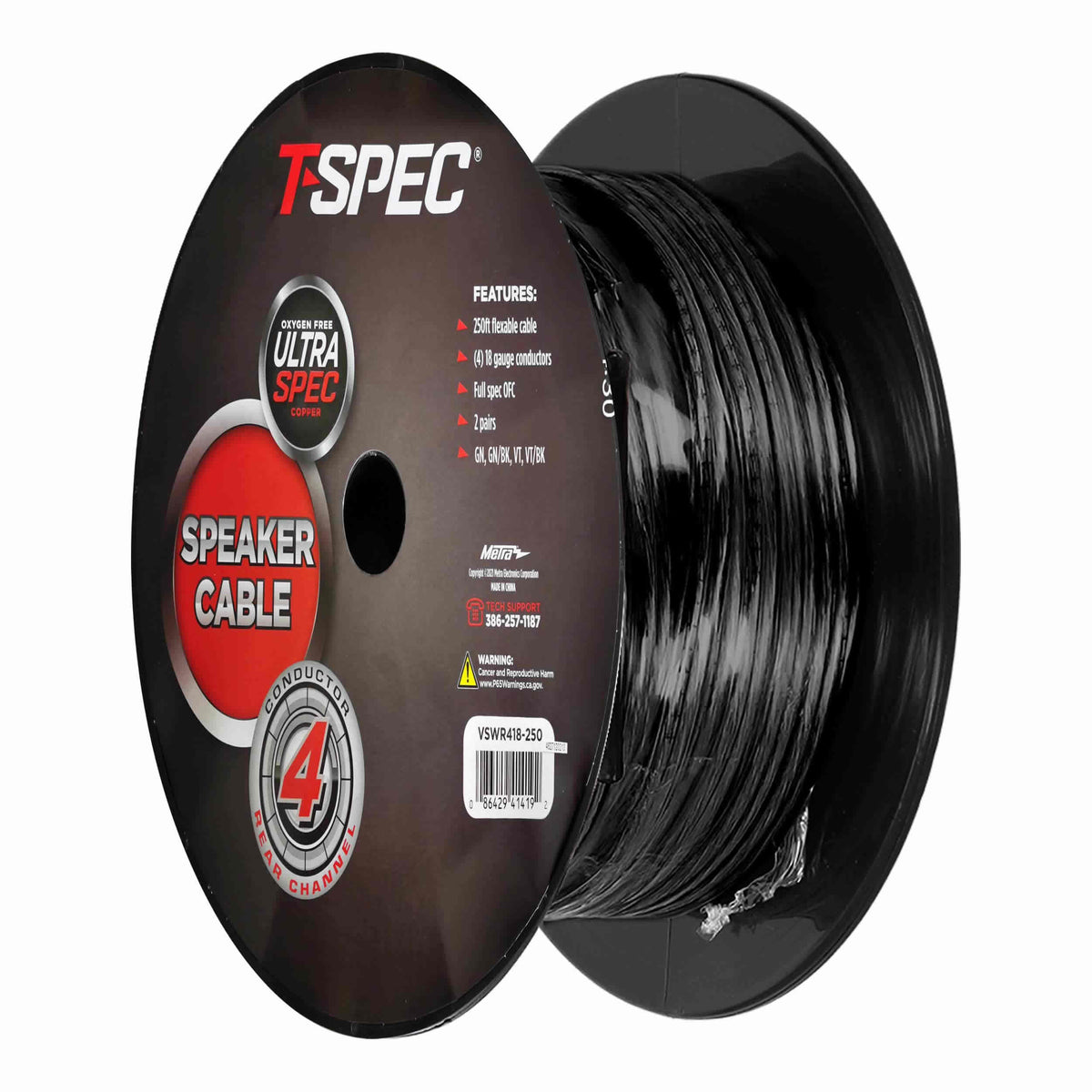 T-Spec Rear Channel Speaker Cable | 4 Conductor | 18GA | 250 ft. - VSWR418-250