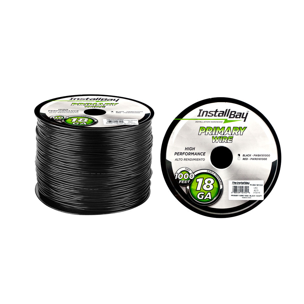 Install Bay Primary Wire 18 Gauge All Copper Black Coil - 1000 ft - PWBK181000