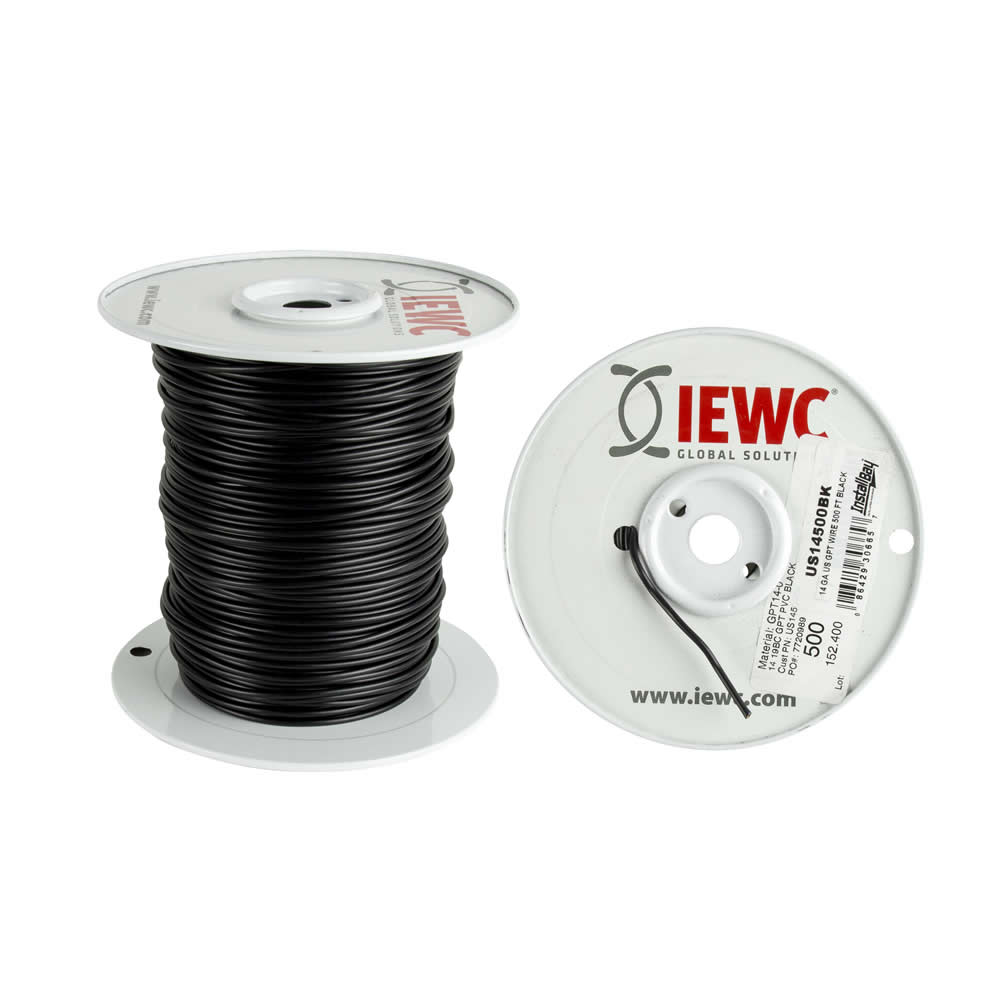 Install Bay 14 GA US GPT ALL COPPER PRIMARY WIRE BLACK - Coil of 500 FT - US14500BK