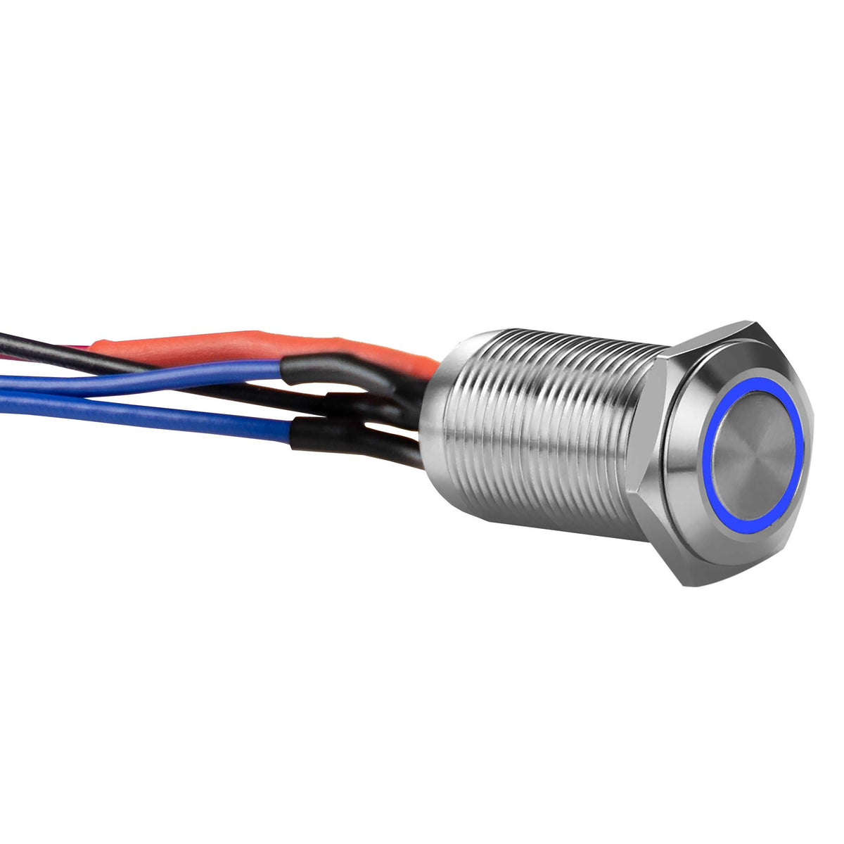 Install Bay Silver 12MM Round Illuminated Latching Switch Blue Qty 2 - LS12B-2