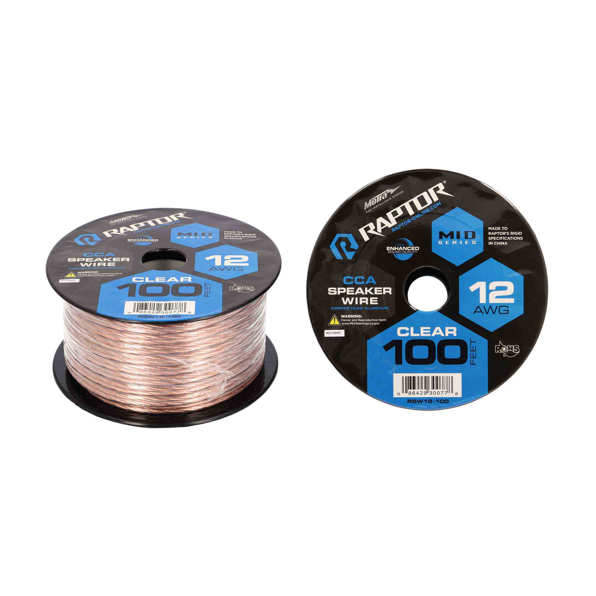 Raptor Vice Series CCA Speaker Wire | 12GA | 100 ft. | Clear - RSW12-100