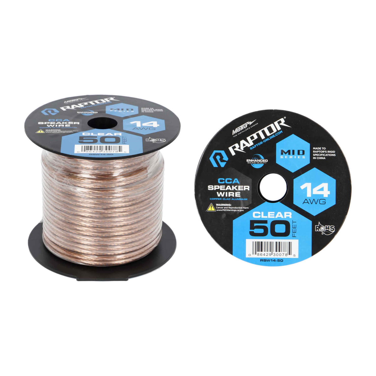 Raptor Vice Series CCA Speaker Wire | 14GA | 50 ft. | Clear - RSW14-50