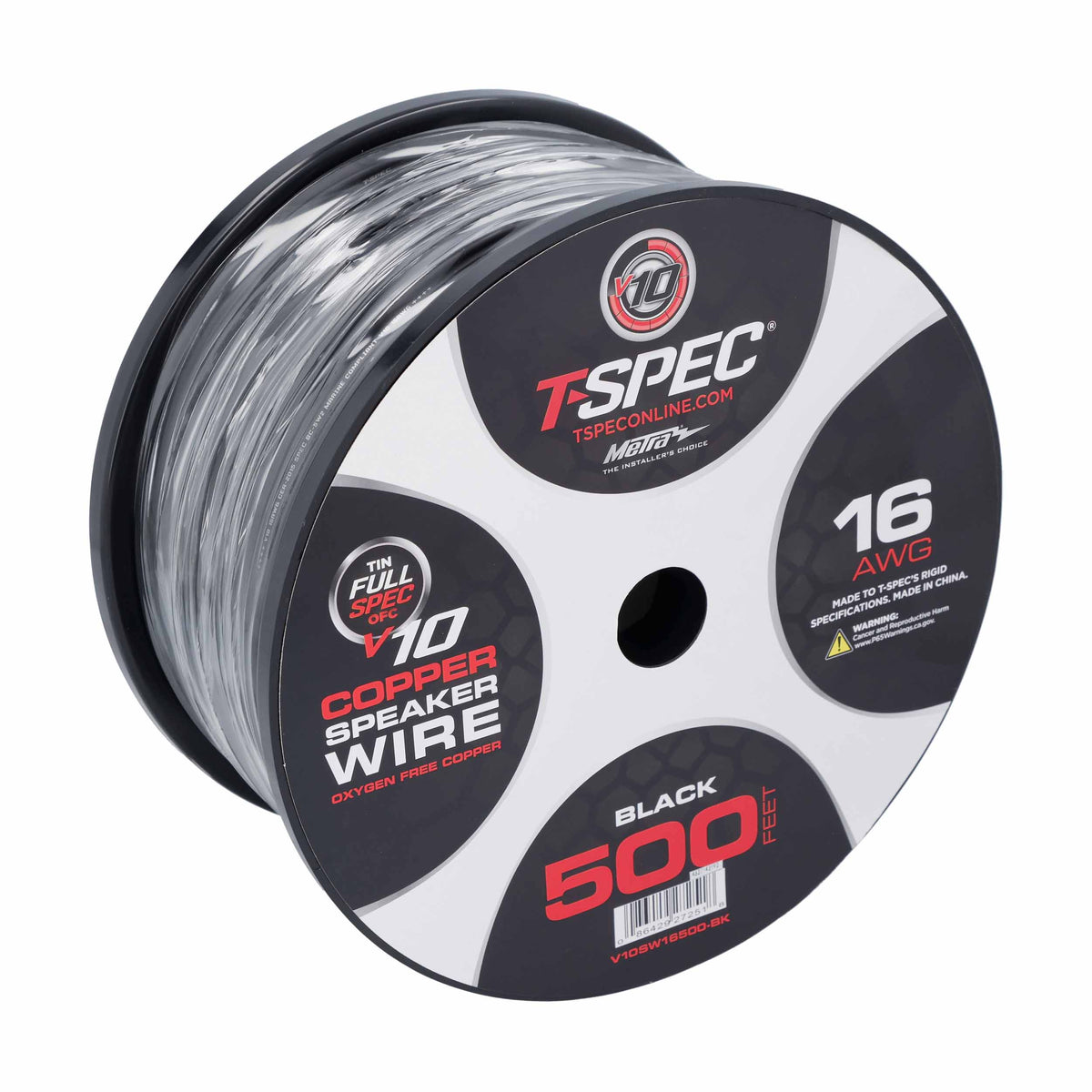 T-Spec V10 OFC Speaker Wire | 16 AWG | 500 ft. | Black - V10SW16500-BK