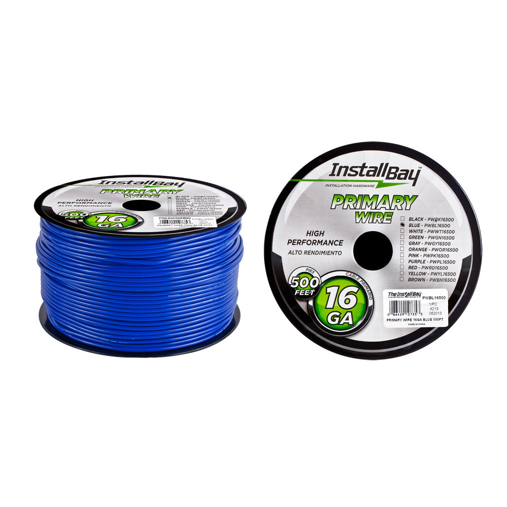 Install Bay Primary Wire 16 Gauge All Copper Blue Coil - 500 ft - PWBL16500