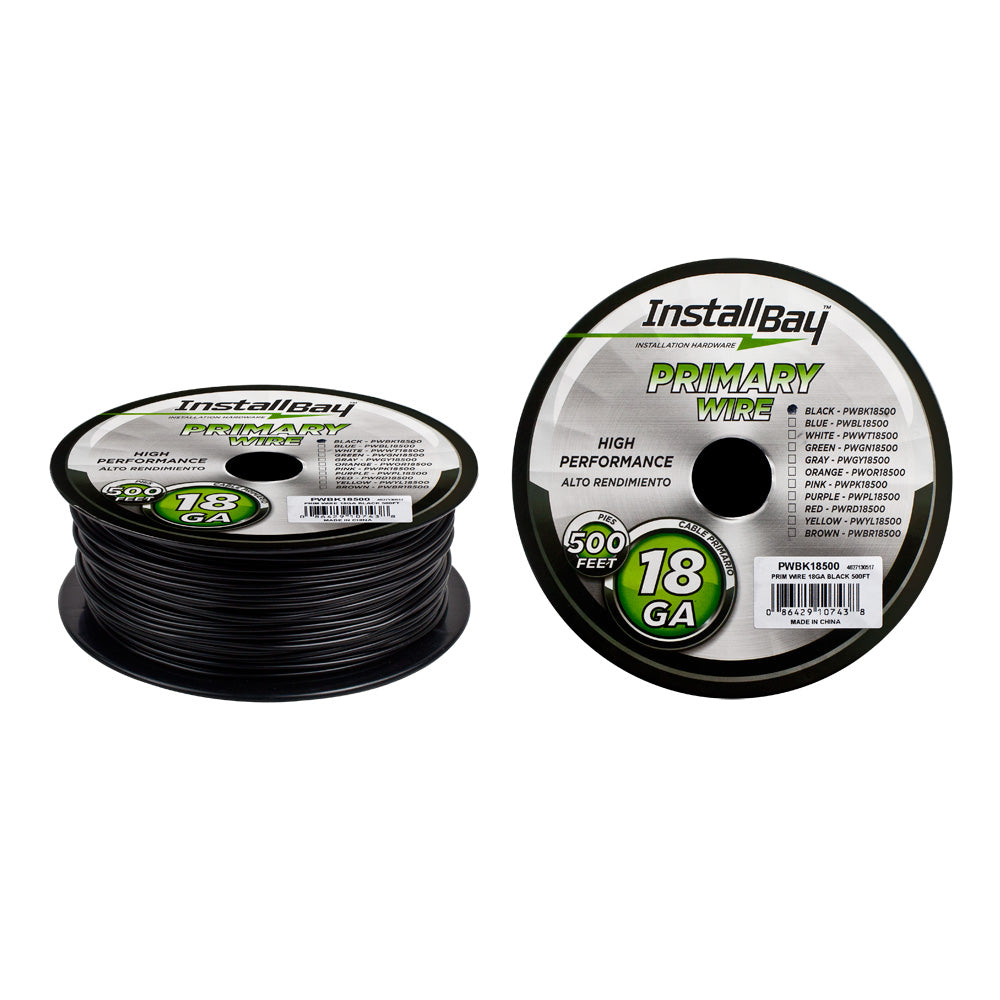 Install Bay Primary Wire 18 Gauge All Copper Black Coil - 500 ft - PWBK18500