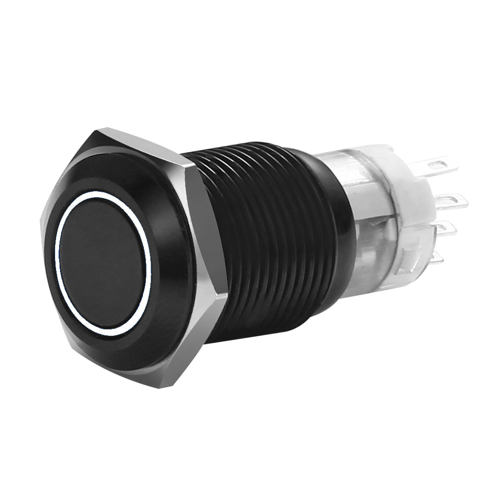 Install Bay 16 Mm Black Momentary Switch With Harness 5A Ip67-White - MIBRBSW16