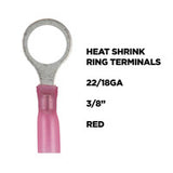 Install Bay Heat Shrink Red Ring Terminal 22-18 Gauge 3/8 inch - HSRRT38