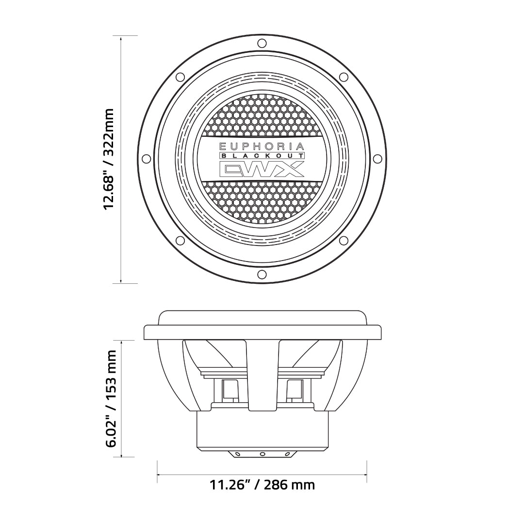 Euphoria EWXB12D2 : 12" Dual 2-Ohm Subwoofer Black Out Edition
