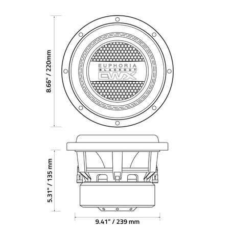 Euphoria EWXB8D2 : 8" Dual 2-Ohm Subwoofer Black Out Edition
