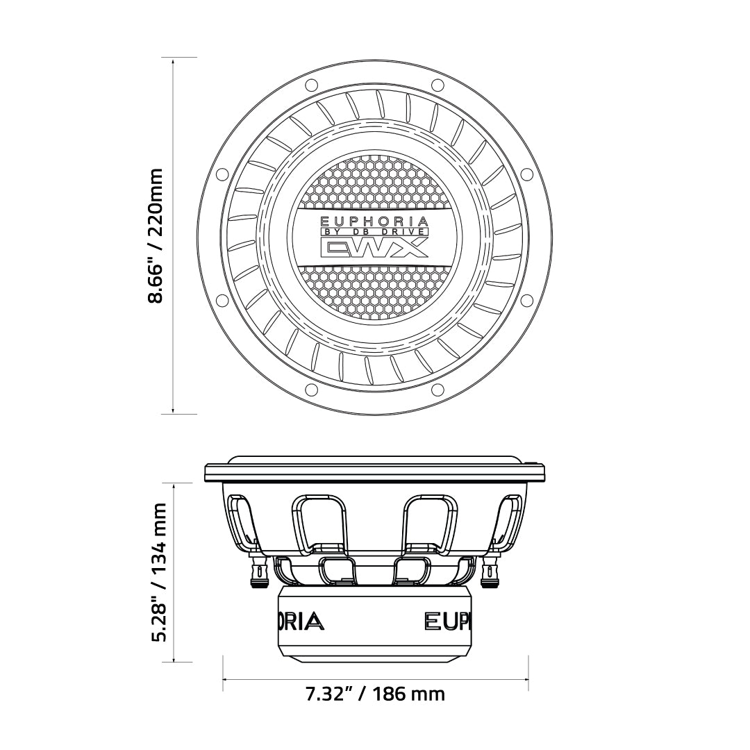 Euphoria EWXPW8D2 : 8" Dual 2-Ohm Subwoofer