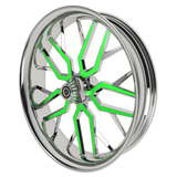 GT4 Harley Pan America Chrome Wheels with green insert