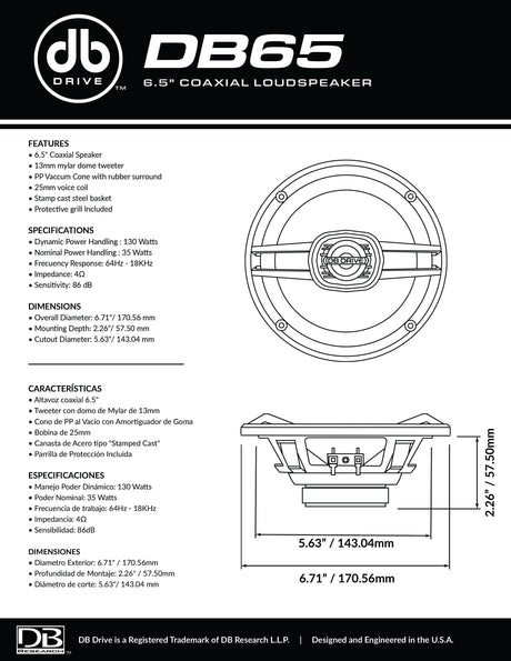 DB Drive DB65 : 6.5" 2-Way Loudspeaker (1 Pair)