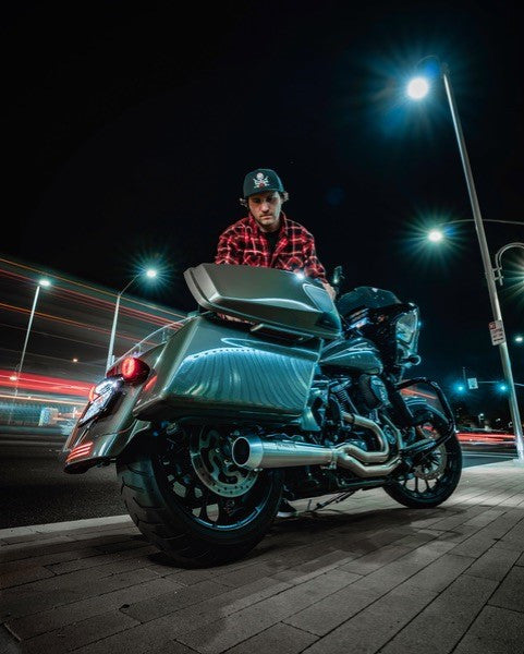 Lutzka Edition wheels on his motorcycle