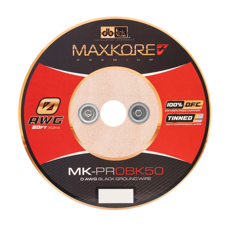 DB Link MK-PR0BK50 : 50' 0 AWG Maxkore+ Premium Black, 100% OFC, TINNED Anti-Corrosive Ground Wire Roll