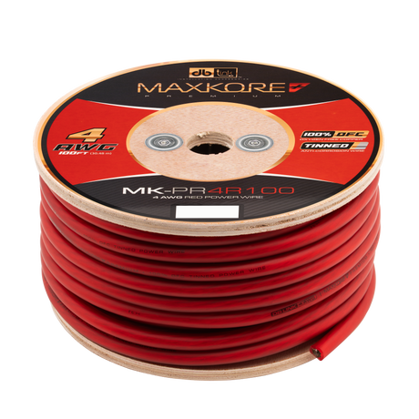 DB Link MK-PR4R100 : 100' 4 AWG Maxkore+ Premium Red, 100% OFC, TINNED Anti-Corrosive Power Wire Roll