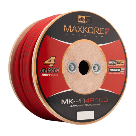 DB Link MK-PR4R100 : 100' 4 AWG Maxkore+ Premium Red, 100% OFC, TINNED Anti-Corrosive Power Wire Roll