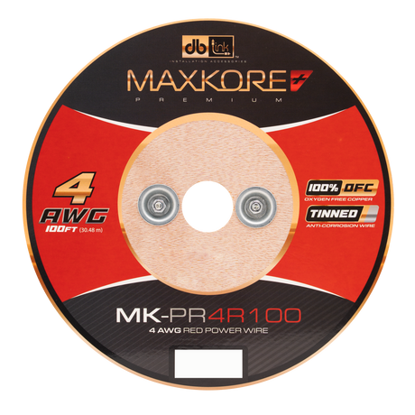 DB Link MK-PR4R100 : 100' 4 AWG Maxkore+ Premium Red, 100% OFC, TINNED Anti-Corrosive Power Wire Roll