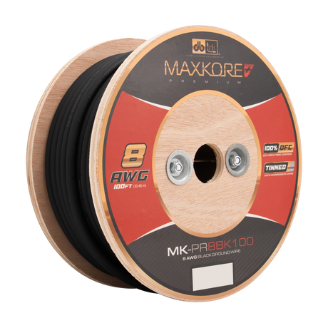 DB Link MK-PR8BK100 : 100' 8 AWG Maxkore+ Premium Black, 100% OFC, TINNED Anti-Corrosive Ground Wire Roll