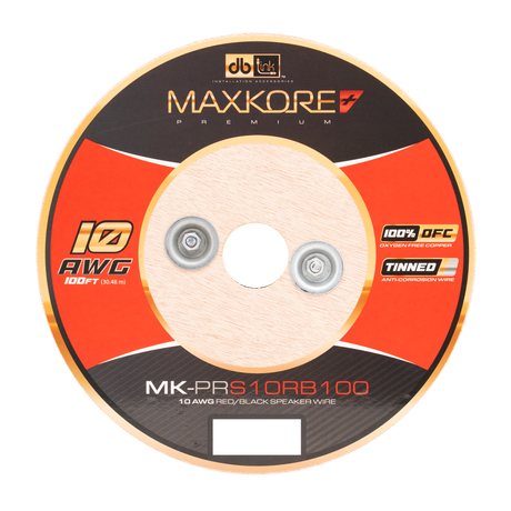 DB Link MK-PRS10RB100 : 100' 10 AWG Maxkore+ Premium Red/Black Speaker Wire, 100% OFC, TINNED Anti-Corrosive