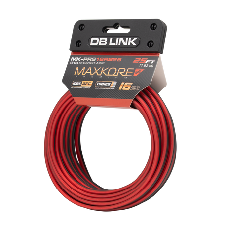 DB Link MK-PRS16RB25 : 25' 16 AWG Maxkore+ Premium Red/Black Speaker Wire 100% OFC, TINNED Anti-Corrosive