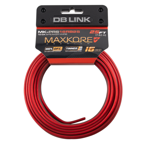 DB Link MK-PRS16RB25 : 25' 16 AWG Maxkore+ Premium Red/Black Speaker Wire 100% OFC, TINNED Anti-Corrosive