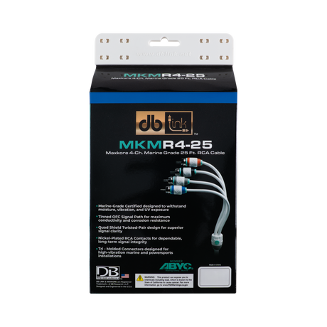 DB Link MKMR4-25 : 25' 4 Channel Maxkore Marine 100% OFC, Tinned Anti-Corrosive RCA