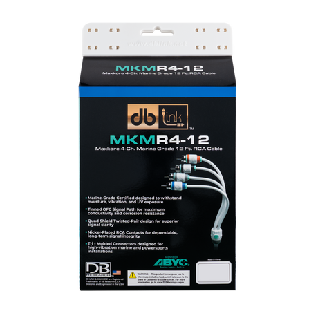 DB Link MKMR4-12 : 12' 4 Channel Maxkore Marine 100% OFC, Tinned Anti-Corrosive RCA