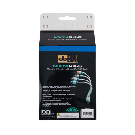 DB Link MKMR4-6 : 6' 4 Channel Maxkore Marine 100% OFC, Tinned Anti-Corrosive RCA