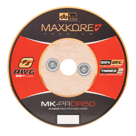 DB Link MK-PR0R50 : 50' 0 AWG Maxkore+ Premium Red, 100% OFC, TINNED Anti-Corrosive Power Wire Roll