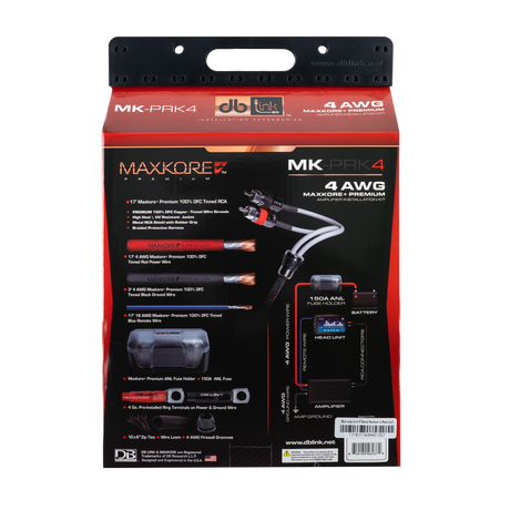 DB Link MK-PRK4 : 4 AWG Maxkore+ Premium, 100% OFC, TINNED Anti-Corrosive Amplifier Installation Kit