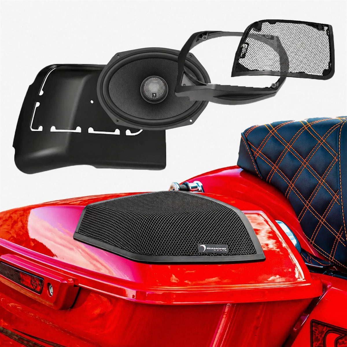 Diamond Audio 2014-2023 Harley Davidson Cut In SPEAKER Lid Kit with HXM69F4BK (4Ω) - MSHXM69F4BKLK