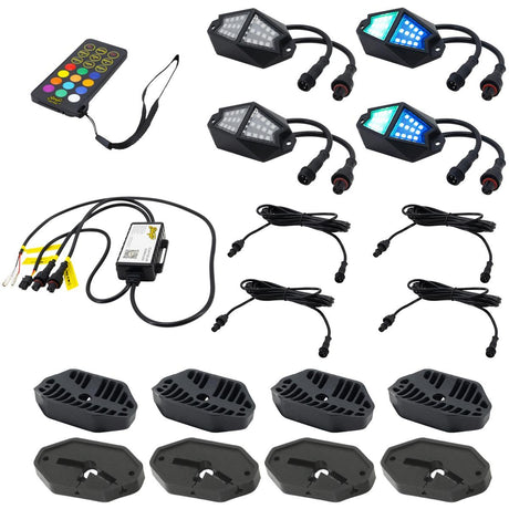 Stinger SPXDK4 4-WAY Expandable Dynamic Rgb Rock Light Kit For Wheel Well / Underbody Vehicle Lighting