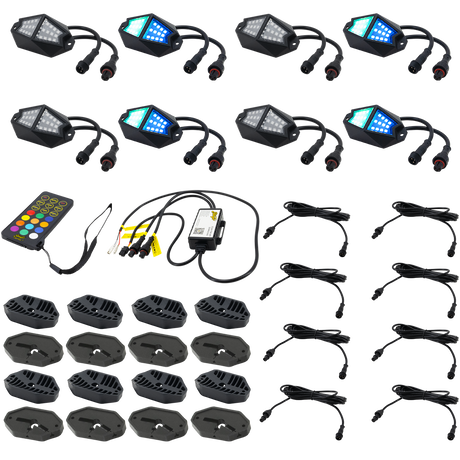 Stinger SPXDK8 8-WAY Expandable Dynamic Rgb Rock Light Kit For Wheel Well / Underbody Vehicle Lighting