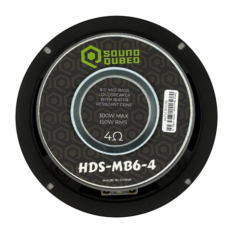 SoundQubed 6.5" HDS Series Midbass with Water Resistant Dome Cap - 1.5" 4 ohm Voice Coil 150w/300w Frequency Response 80Hz - 6KHz