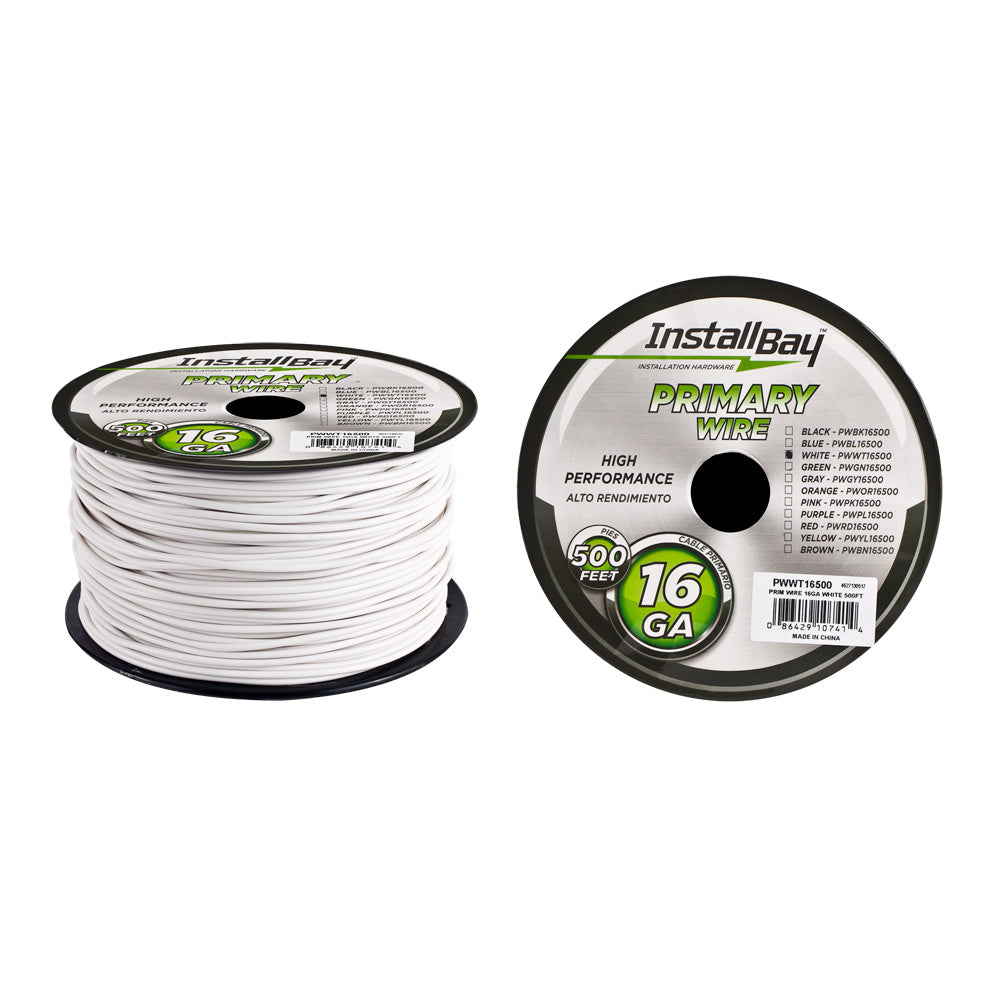 Install Bay Primary Wire 16 Gauge All Copper White Coil - 500 ft - PWWT16500