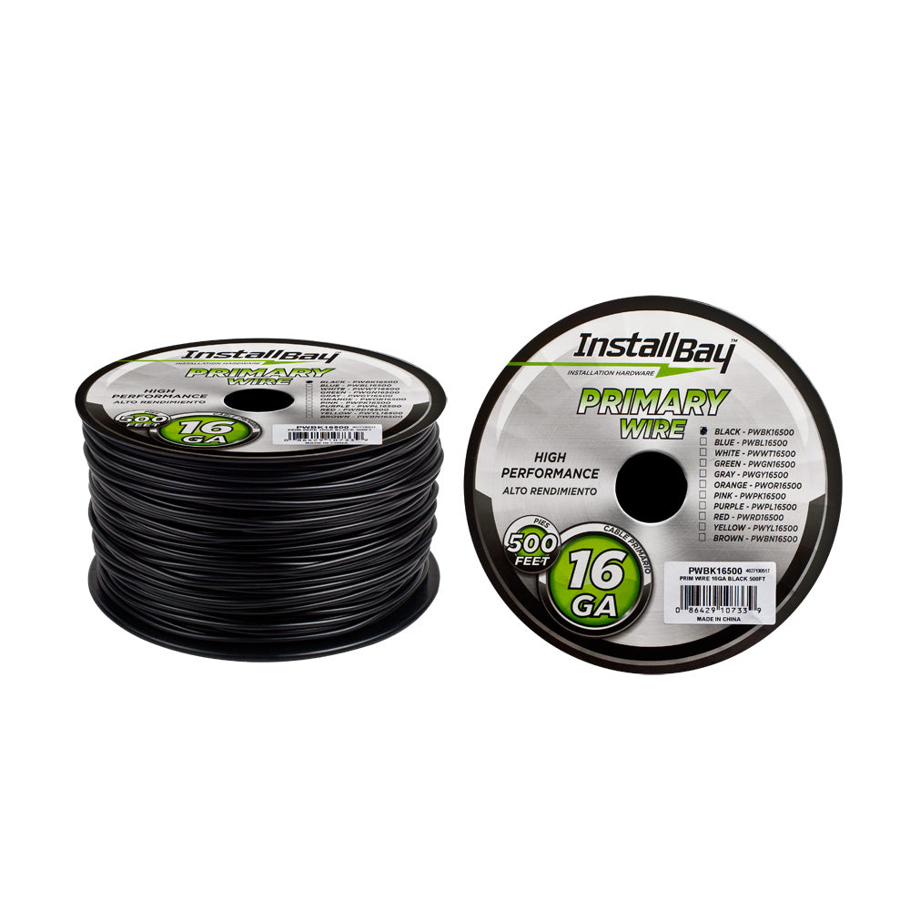Install Bay Primary Wire 16 Gauge All Copper Black Coil - 500 ft - PWBK16500