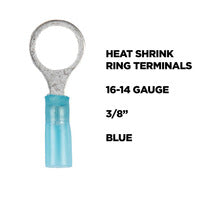 Install Bay Heat Shrink Blue Ring Terminal 16-14 Gauge 3/8 inch - HSBRT38