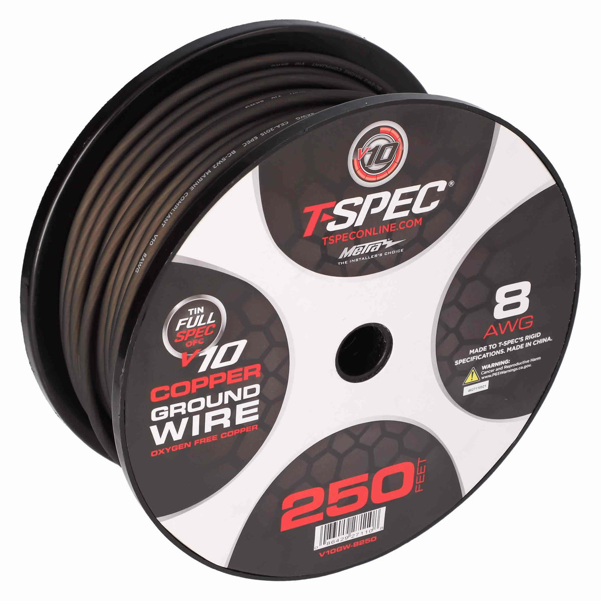 T-Spec V10 OFC Tinned Ground Wire | 8 AWG | 250 ft. | Black - V10GW-8250