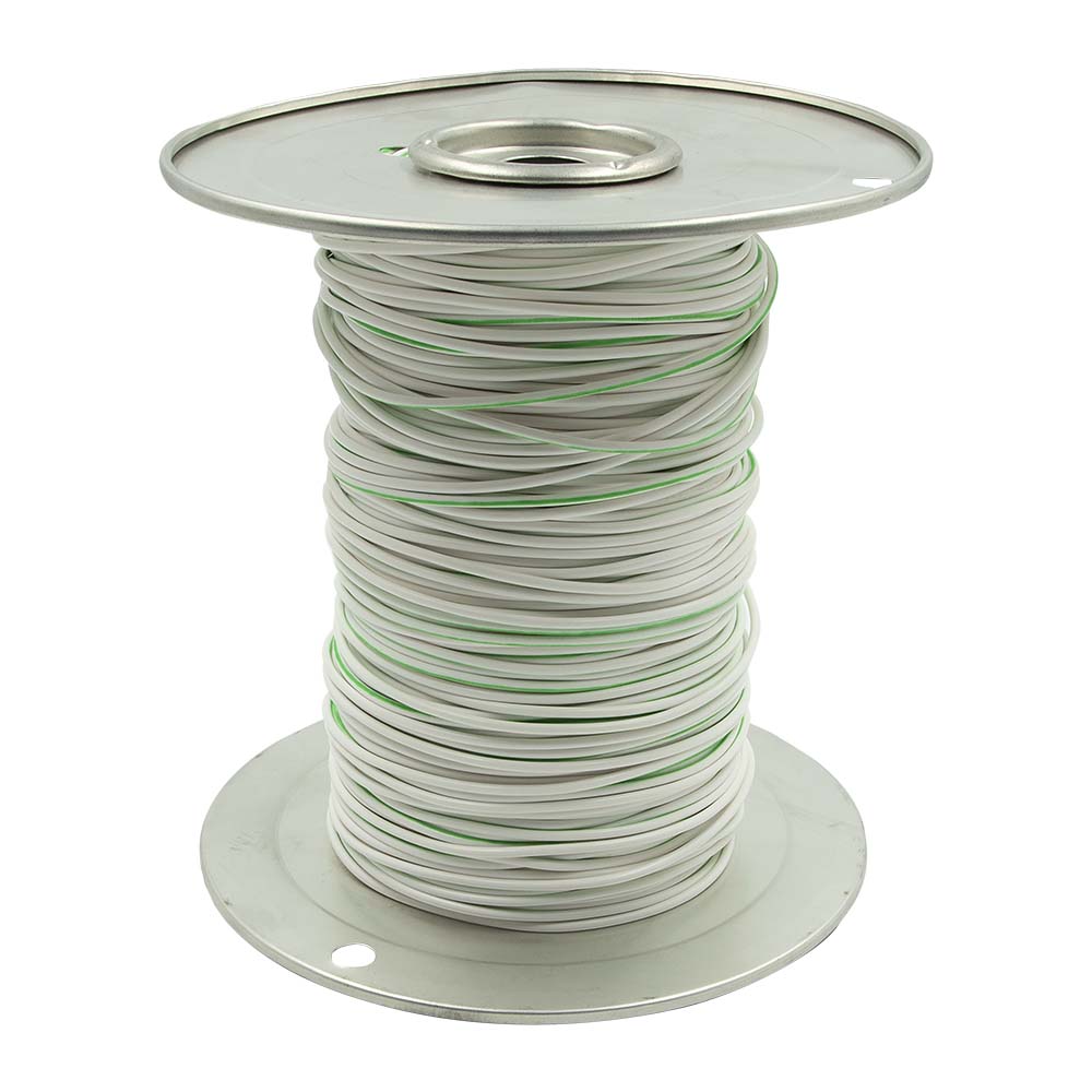 Install Bay 18 GA US GPT All Copper Primary Wire White w/Green Trace - US18500WGN
