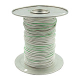 Install Bay 18 GA US GPT All Copper Primary Wire White w/Green Trace - US18500WGN