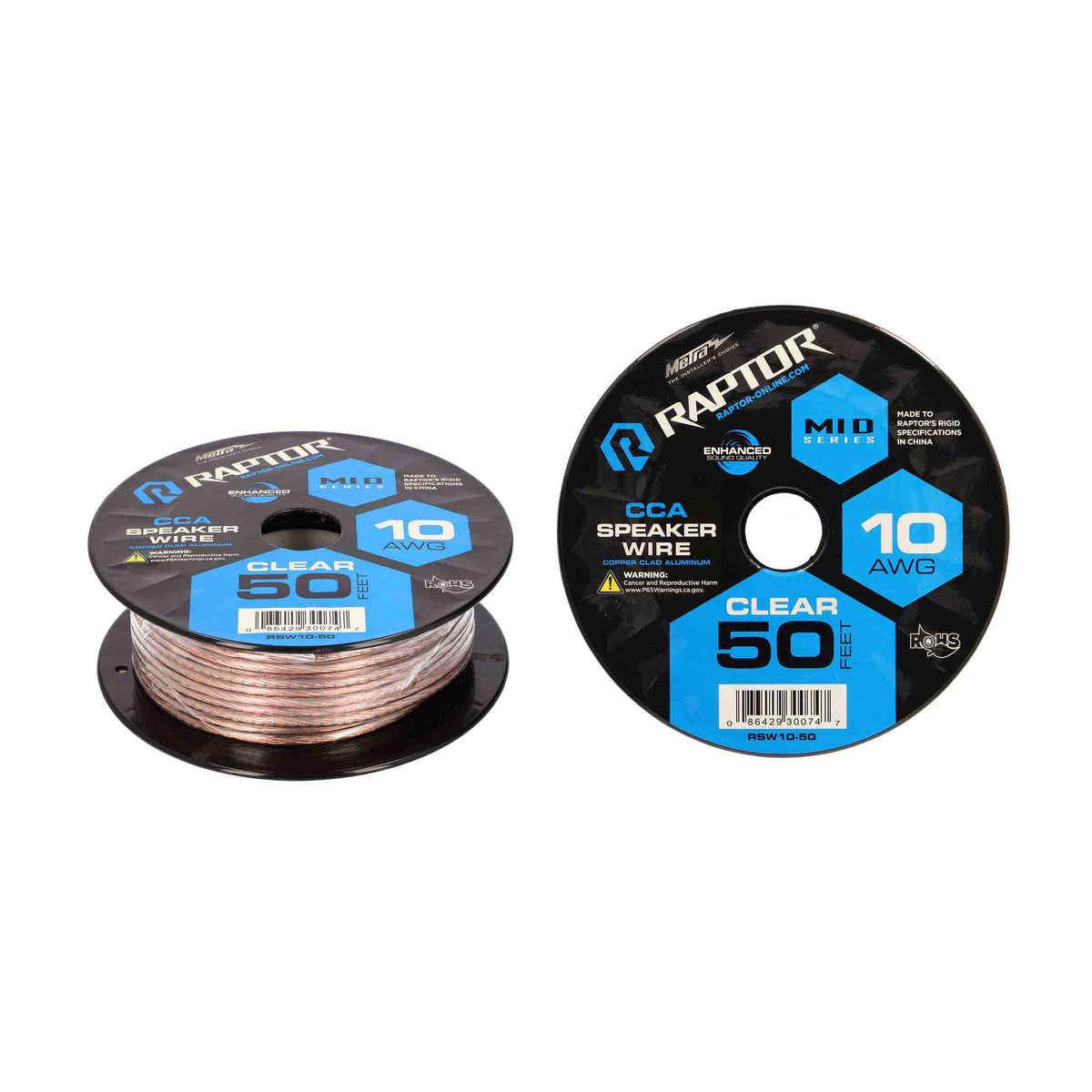 Raptor Vice Series CCA Speaker Wire | 10GA | 50 ft. | Clear - RSW10-50