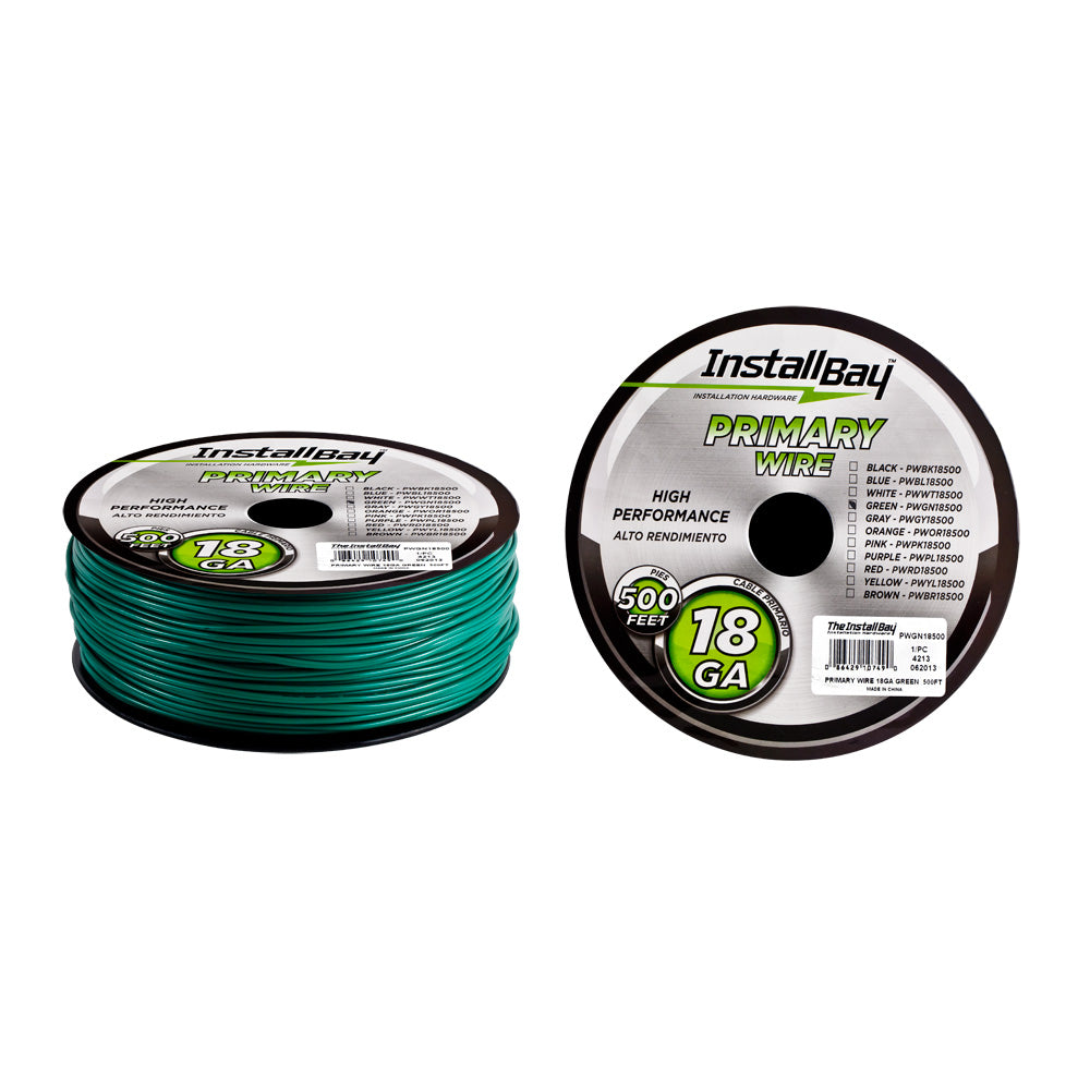 Install Bay Primary Wire 18 Gauge All Copper Green Coil - 500 ft - PWGN18500