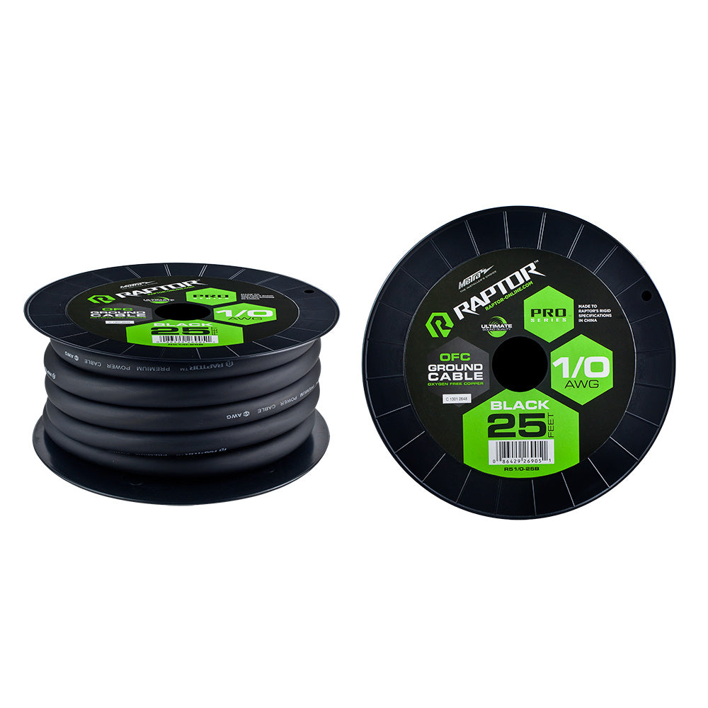 Raptor R5 Pro Series OFC Power Cable | 1/0 AWG | 25 ft. | Black - R51-0-25B