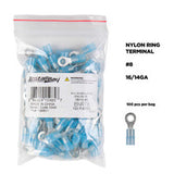Install Bay Blue Nylon Ring Terminal 16-14 Gauge #8 - Package of 100 - BNRT8