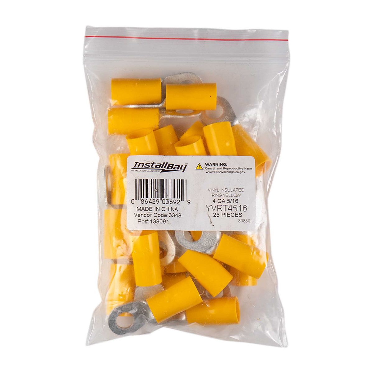 Install Bay Yellow Vinyl Ring Terminal 4 Gauge 5/16 inch - Package of 25 - YVRT4516