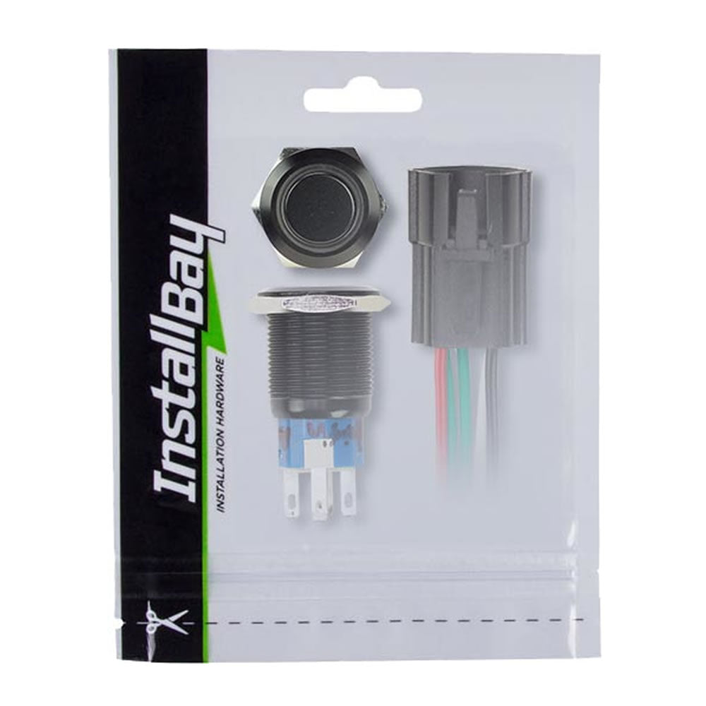 Install Bay 16MM Black Round Switch W/Latch & Harness - Red - IBRBSA16