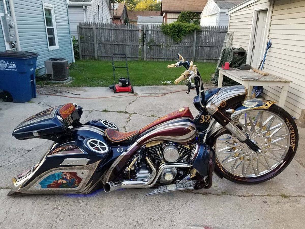 Gasser Harley V-Rod Chrome Wheel on a motorcycle
