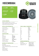 SoundQubed HDC 8" Midbass Speaker, 4 Ohm, 400W RMS / 800W Max - spec sheet